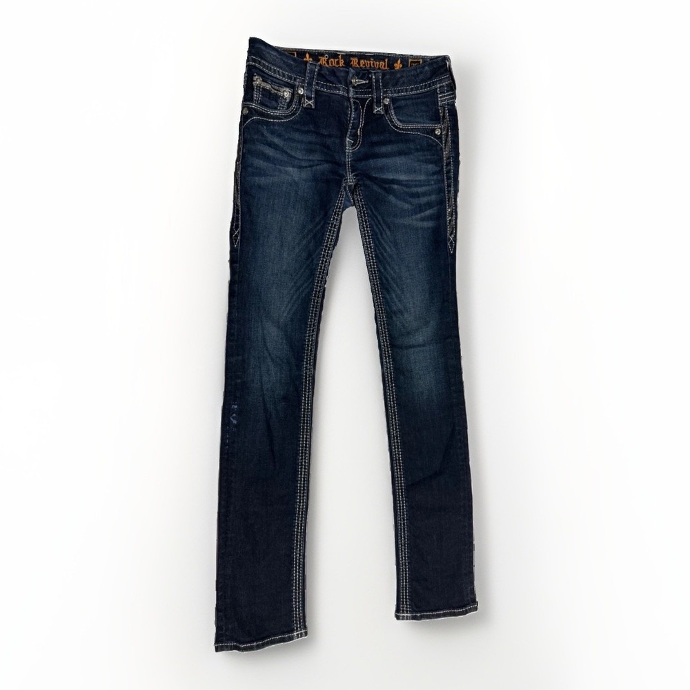 Rock Revival Yui Straight Jeans Womens Size 25 Embellished Flap